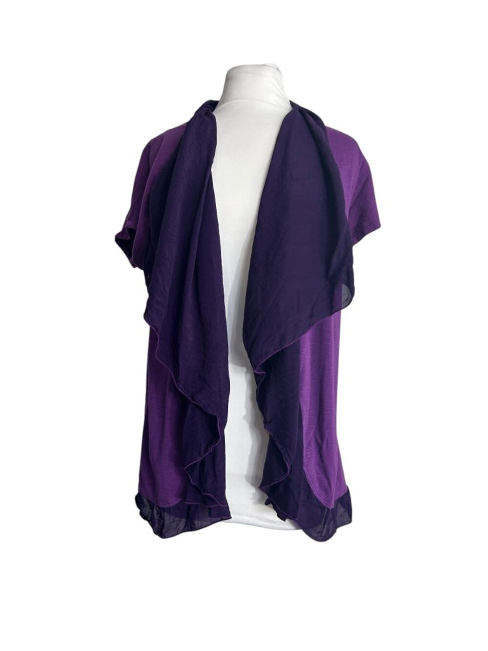 Bashara Lesser Size Large Two Tone Purple Open Front Short Sleeve Cardigan